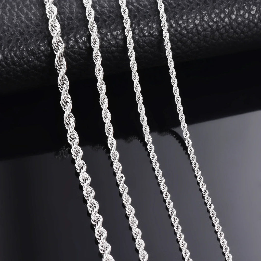 1 Pcs 925 Sterling Silver Width 2/3/4MM Rope Chain Necklace/Bracelet For Men Women Men Fashion Chain Necklace