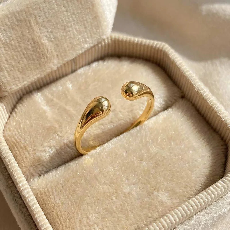 925 Sterling Silve Smooth Double Ball Beads Rings For Woman Adjustable Gold Color Geometric Wedding Couple Rings Fine Jewelry