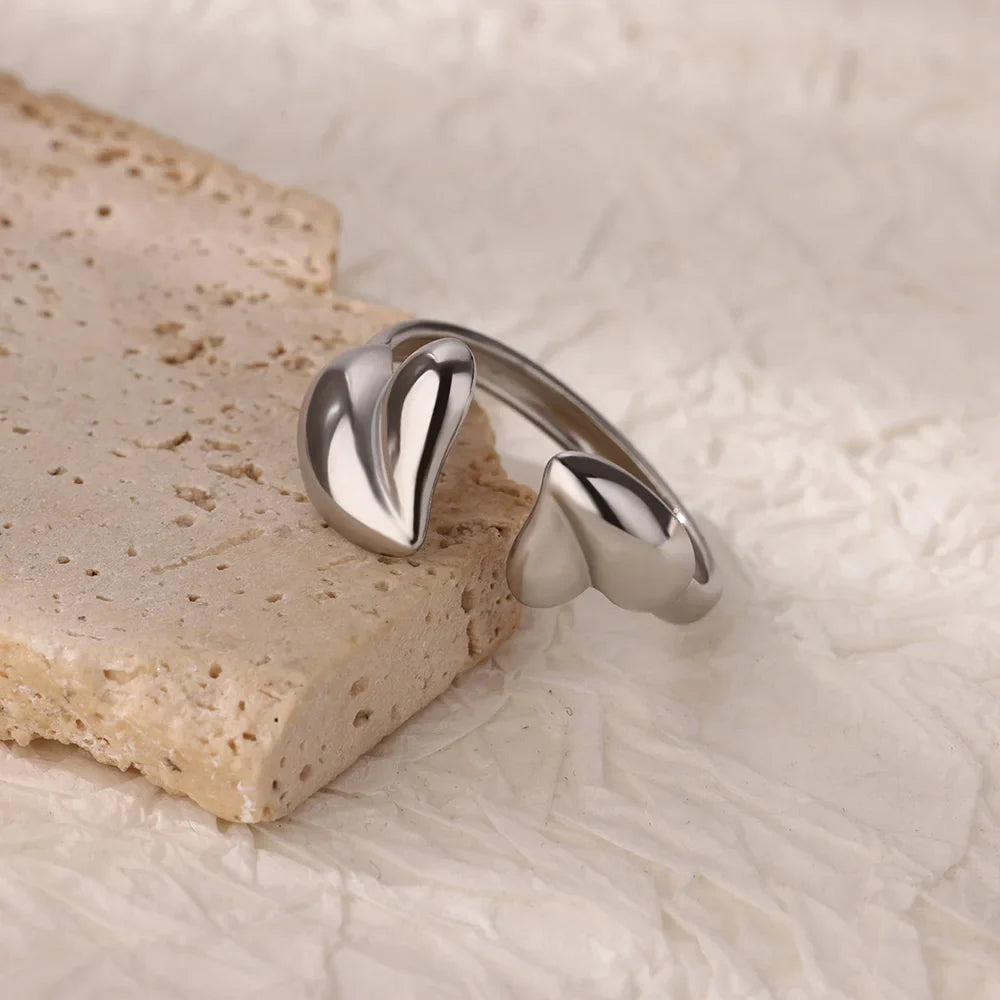 Irregular Heart Design Stainless Steel Open Rings For Women Gold Color Wedding Aesthetic Ring Jewelry Accessories Christmas Gift