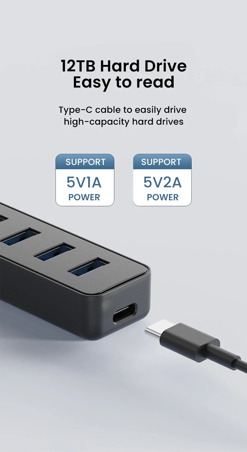 4-Port USB 3.0 Hub with Type-C Splitter & Cable