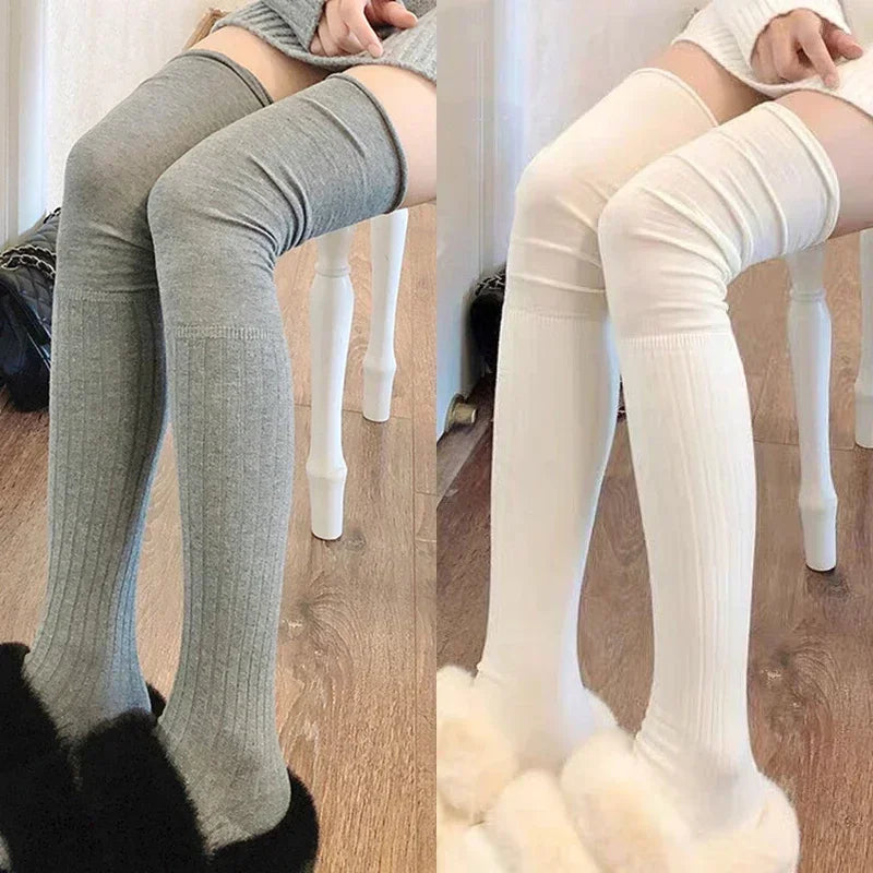 Stylish Ribbed Knee High Socks for Women - Polyester Cotton - Image 16