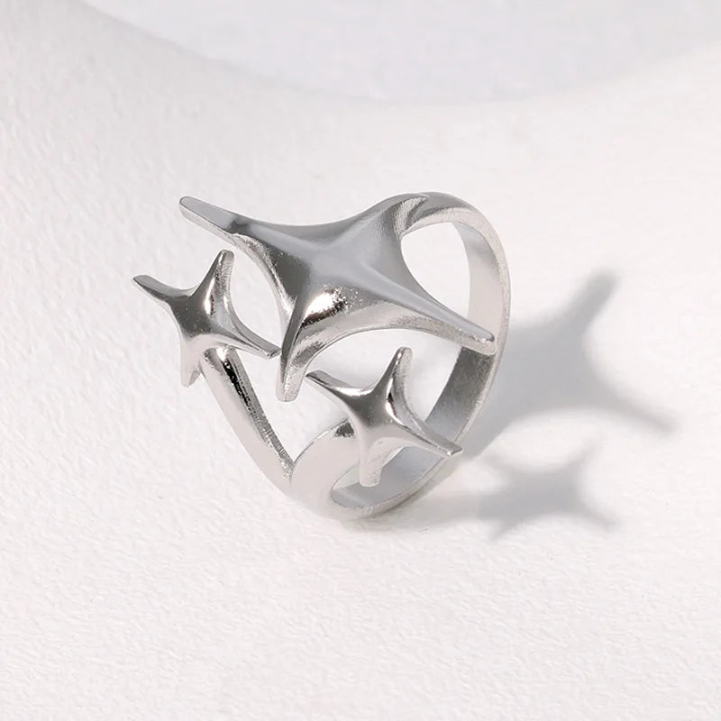 New European American Stainless Steel Ring Niche Teenage Design Featuring Star Like Minimalist Cool Personalized Temperament