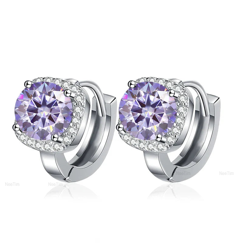 NeeTim 0.5ct 1ct Rainbow Color Moissanite Studs Earrings for Women S925 Silver Black Blue Pink Lab Diamond Wedding Stud Earring