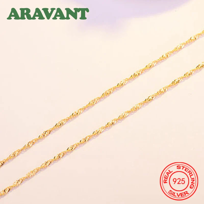 Aravant 925 Silver 1.3mm 18K Gold Water Wave Necklaces Chains For Women Fashion Jewelry
