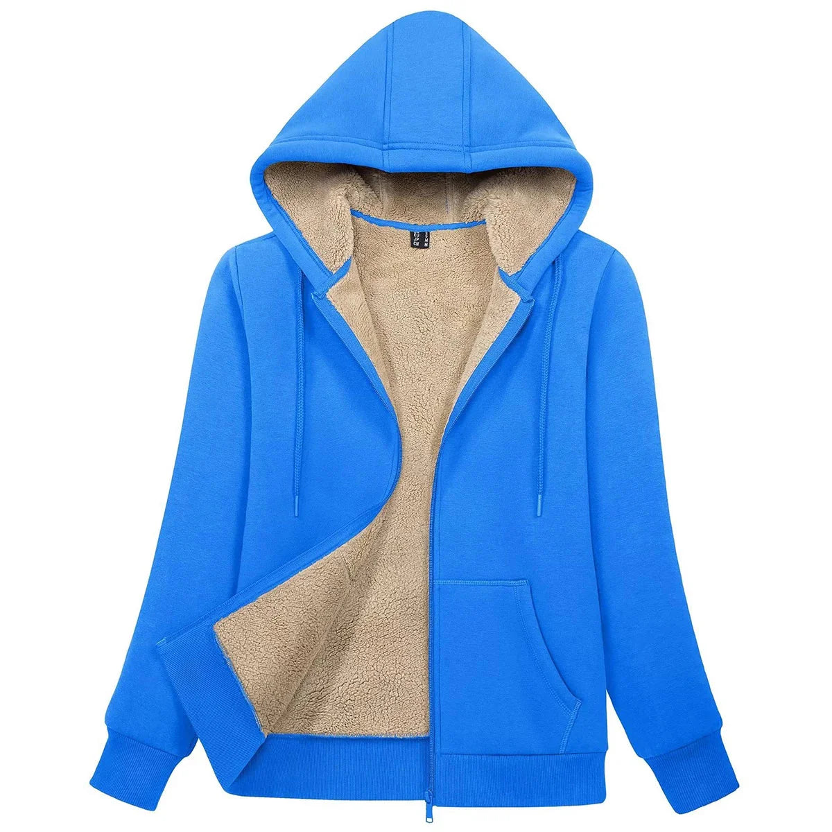 Women's Blue Sherpa-Lined Fleece Zip-Up Hoodie Jacket - Image 24