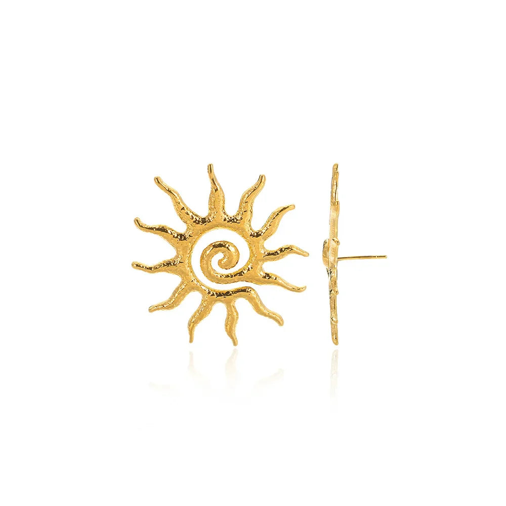 Retro Threaded Sun Earrings For Women Gold Color Stainless Steel Geometric Earrings Hip Hop Party Jewelry Birthday Gifts