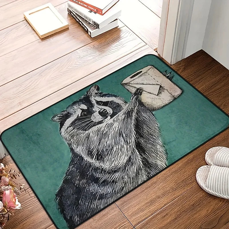 VIKAMA Gray Raccoon Tissue Carpet Cute Doormat Waterproof and Anti-fouling Outdoor Carpet Welcome Mat Rug For Bedroom Home Decor