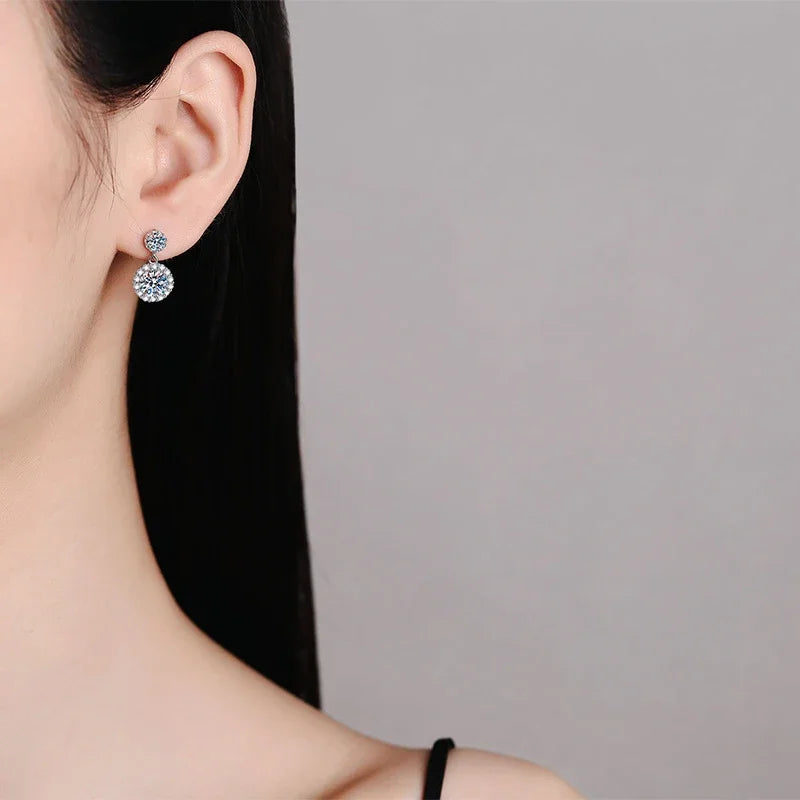 NeeTim 1ct Moissanite Earrings for Women S925 Sterling Silver 18k White Gold Plated Diamond Drop Earring Gifts with Certificate