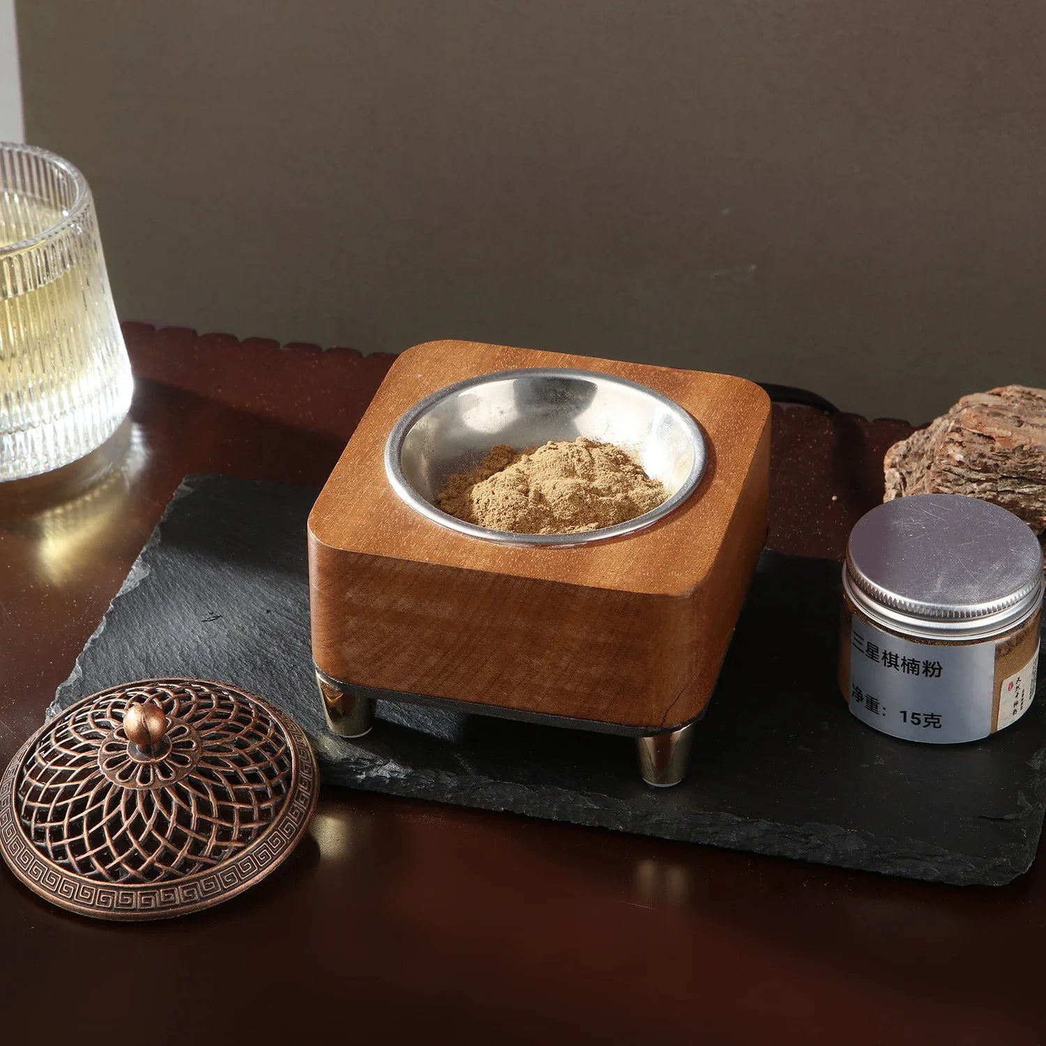 Electronic Incense Burner Wooden Essential Oil Burner Timing Adjustable Temperature Wax Melts Warmer Agarwood Incense Burner
