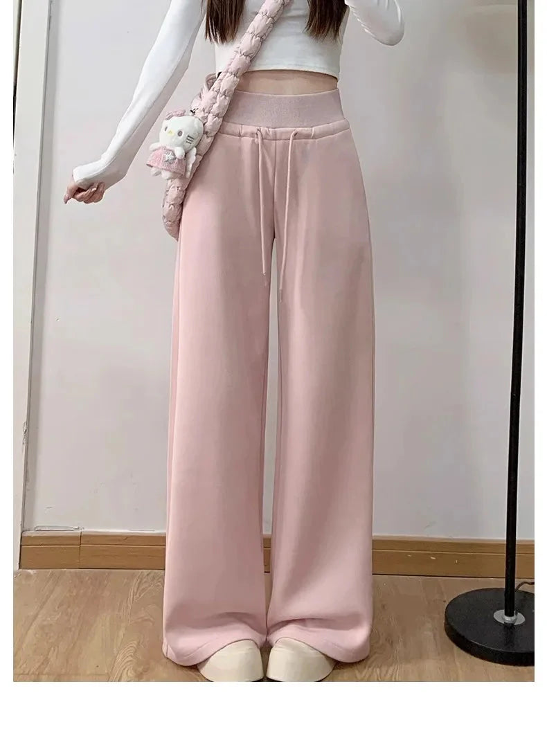 Women's Relaxed Fit Gray High-Waist Wide-Leg Pants