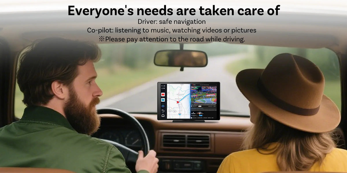 9 Inch Portable Wireless CarPlay Screen, Apple CarPlay and Android Auto Touch Display