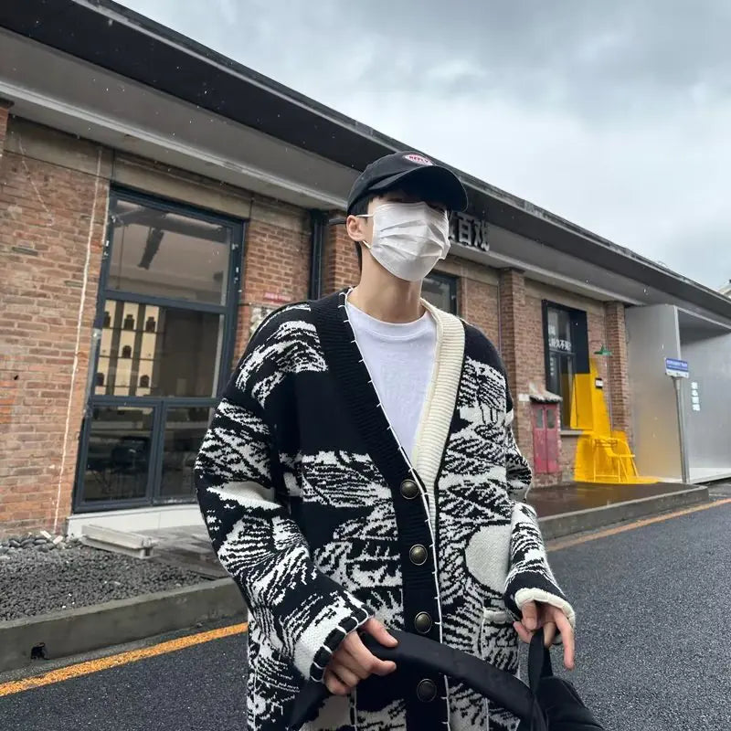 Men's Loose V-neck Cardigan Sweater