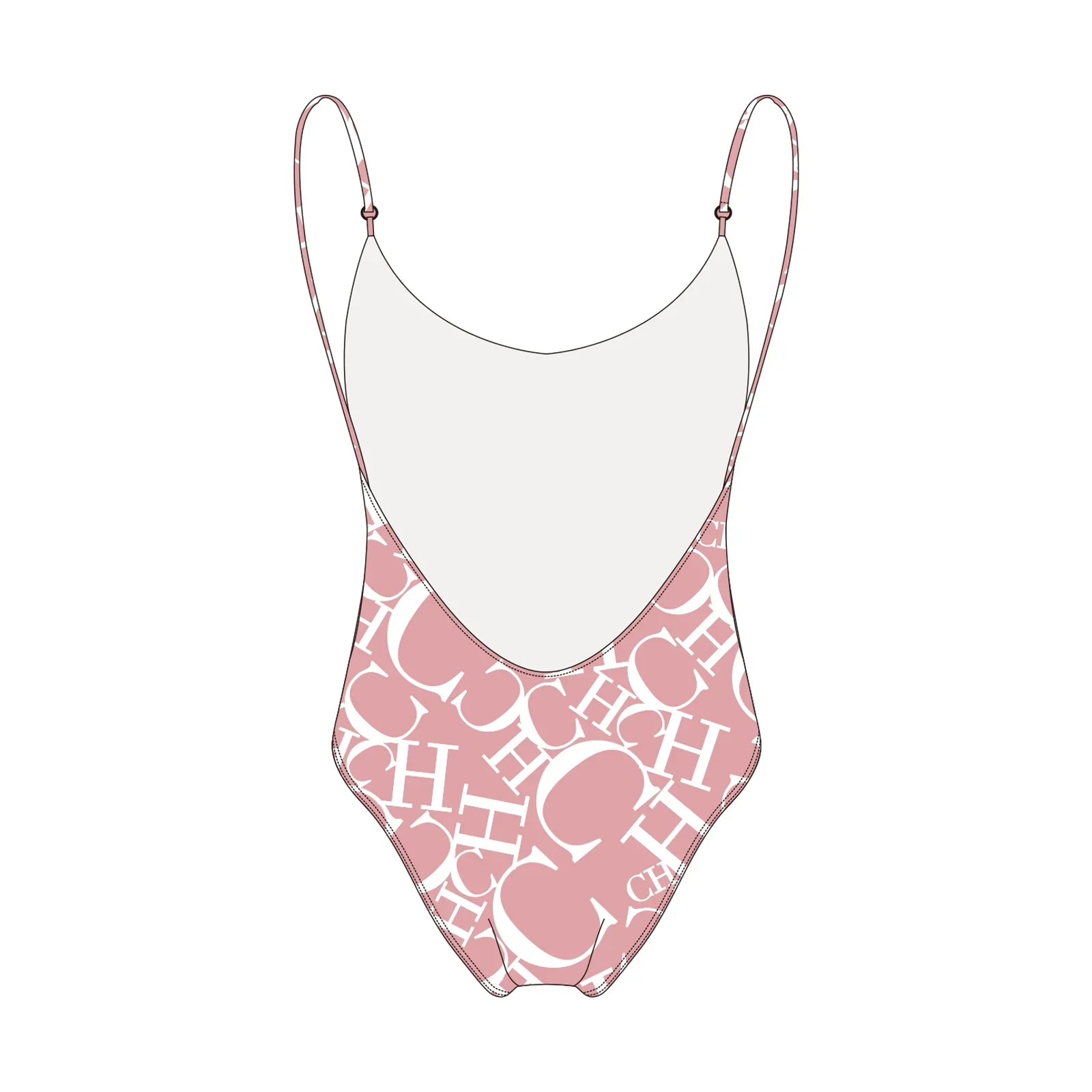 Women's Pink CH Letter Print One-Piece Swimsuit for Beach - Image 4