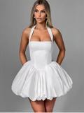 Women’s Pink Corset Puffball Hem Mini Dress Flirty Halter Style - Image 7