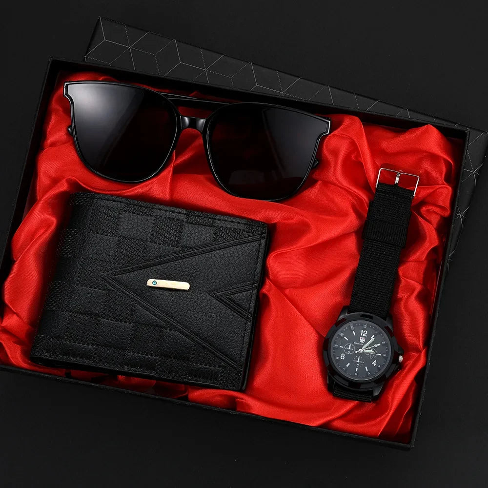 Men's Quartz Watch Gift Set – Casual Watch with Sunglasses & Wallet