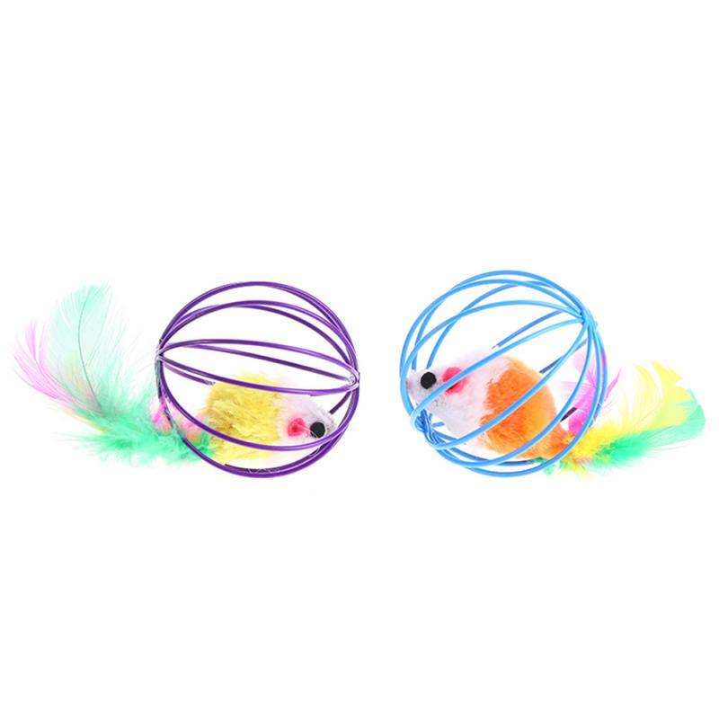 Interactive Cat Feather Wand Toy with Bell and Mouse Teaser