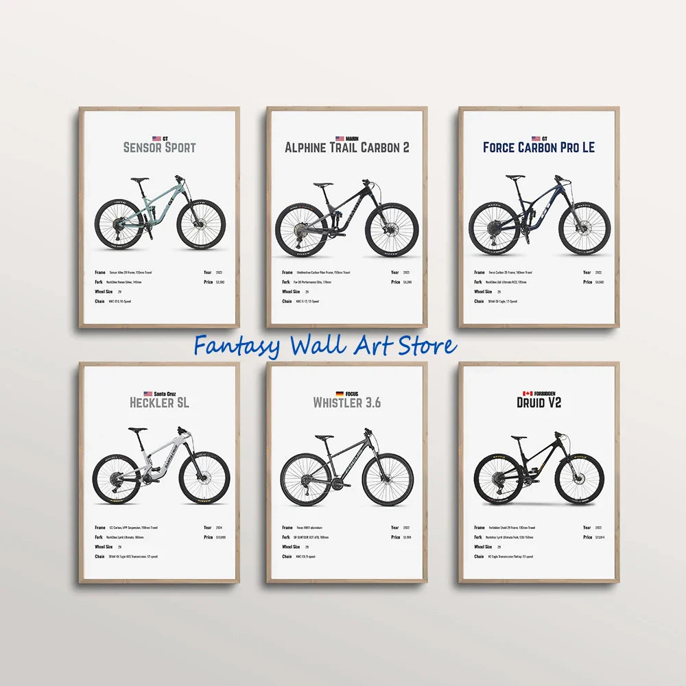 Luxury Mountain Bike Famous Bicycle Parameter Minimalist Poster Canvas Painting Wall Pictures Home Room Decor Bike Lover Gifts
