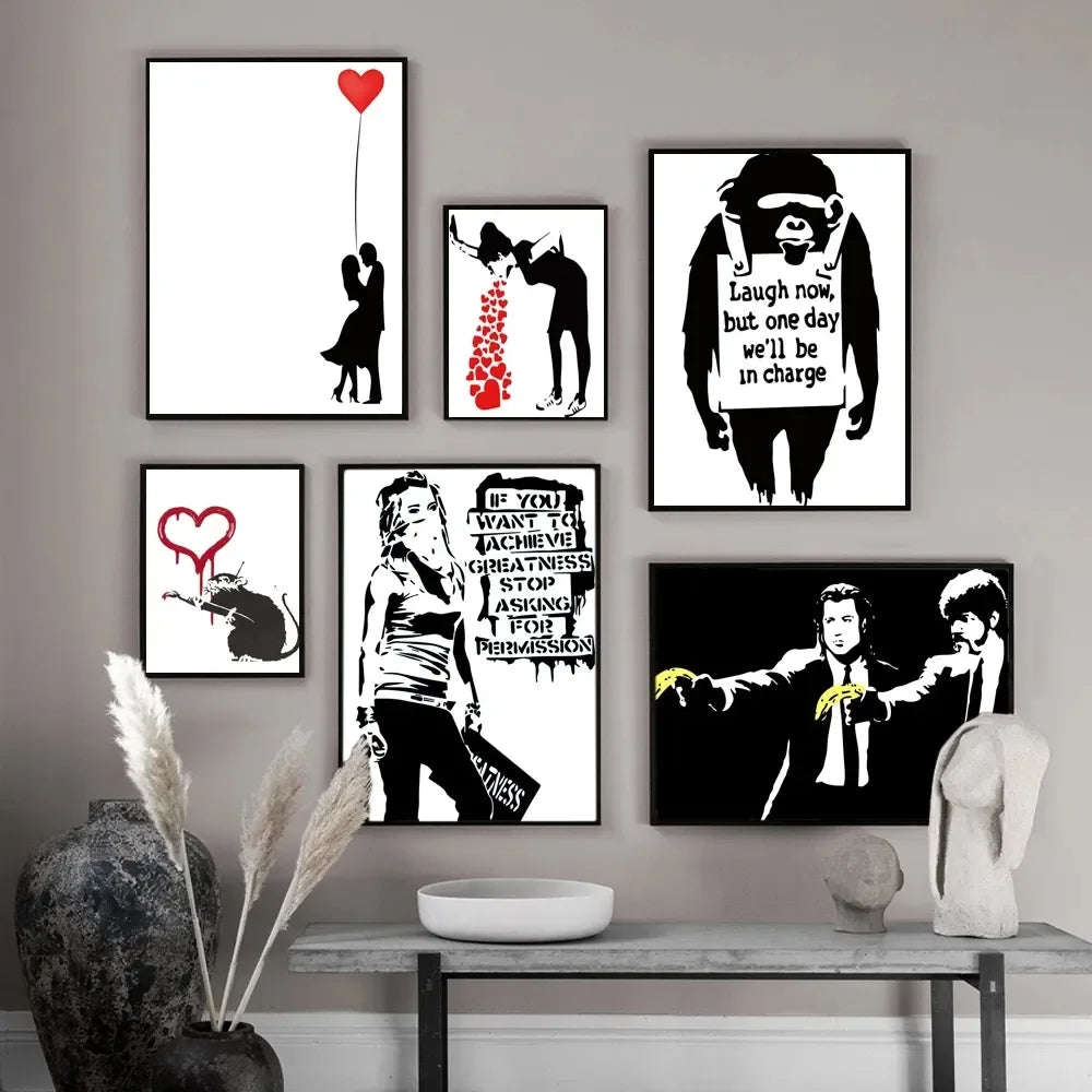 Girl and Red Balloon Banksy Art Nordic Characters Canvas Painting  Mural  Poster Living Room Bedroom Bar Home Decoration