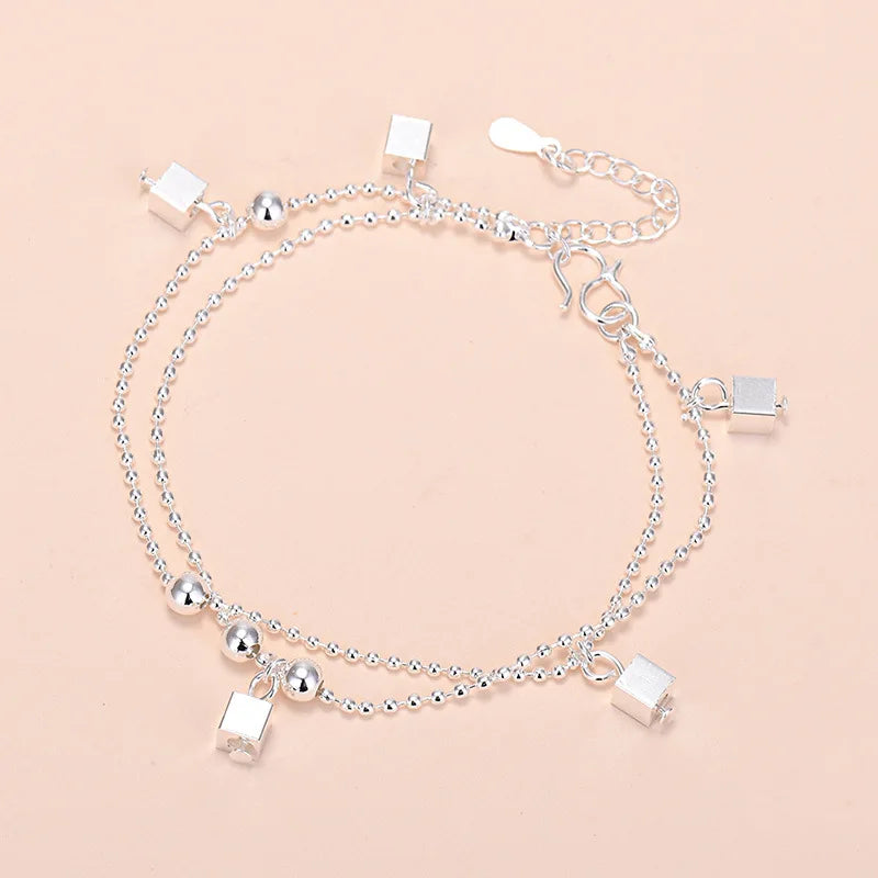 925 Sterling Silver Lucky Bead Charm Bracelets Woman Couple Chain Round Bangles Luxury Jewelry Accessories Wholesale