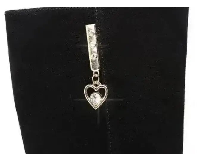Women's Black Mid-Calf Winter Boots with Heart Zipper Detail - Image 9