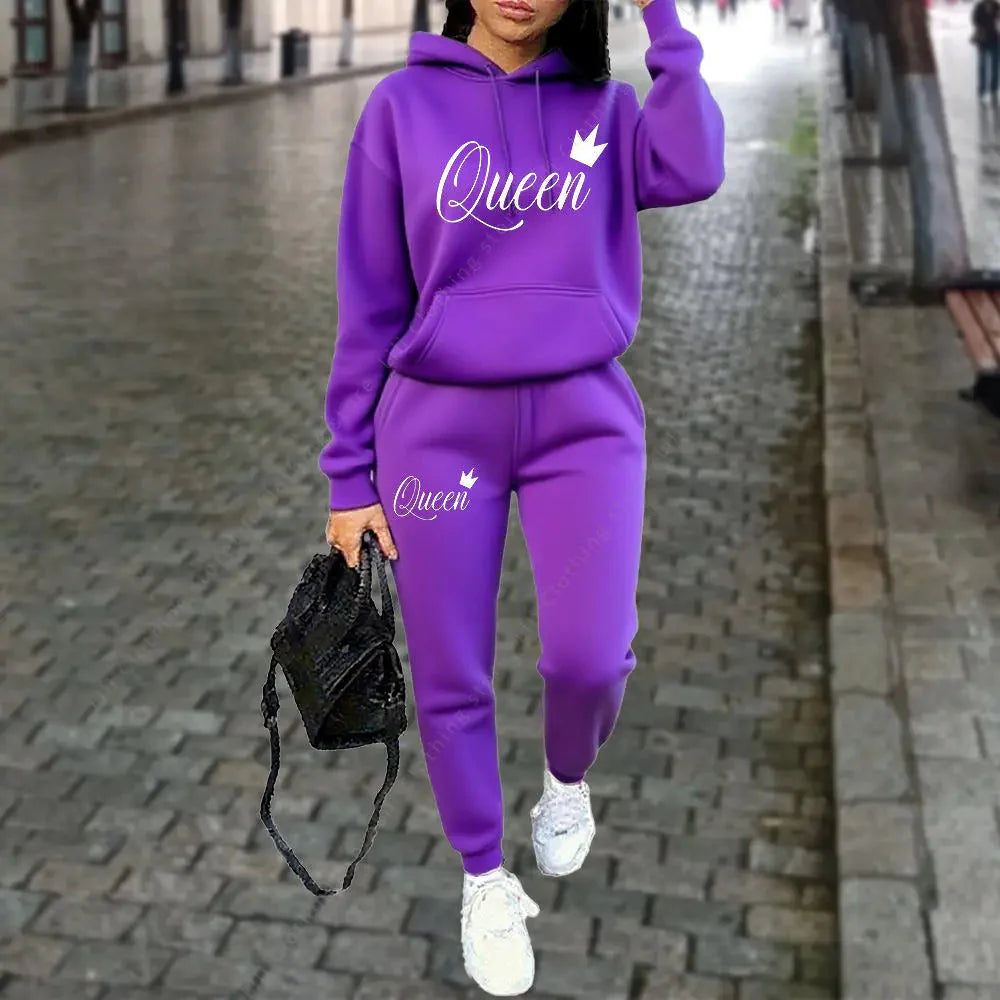 Women’s Queen Graphic 2-Piece Hoodie and Jogger Tracksuit Set - Image 9