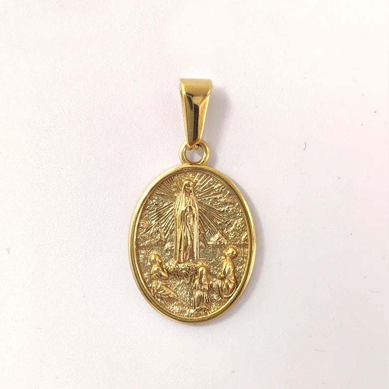 Hip Hop Jesus & Virgin Mary Pendant Necklace - 18K PVD Gold Plated Stainless Steel Jewelry for Men Gift