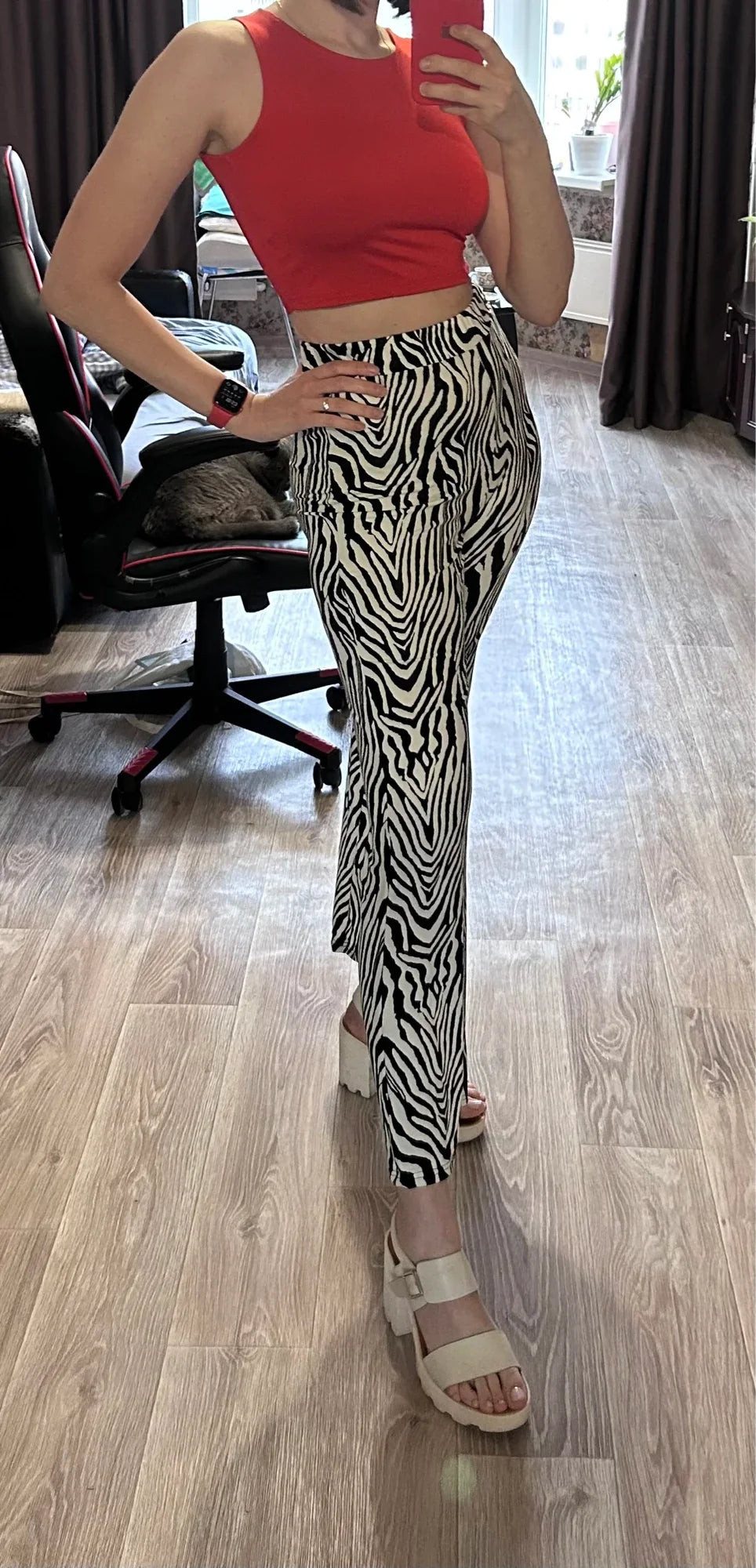 Women's Zebra Print High Waist Wide Leg Pants Casual Trousers - Image 11