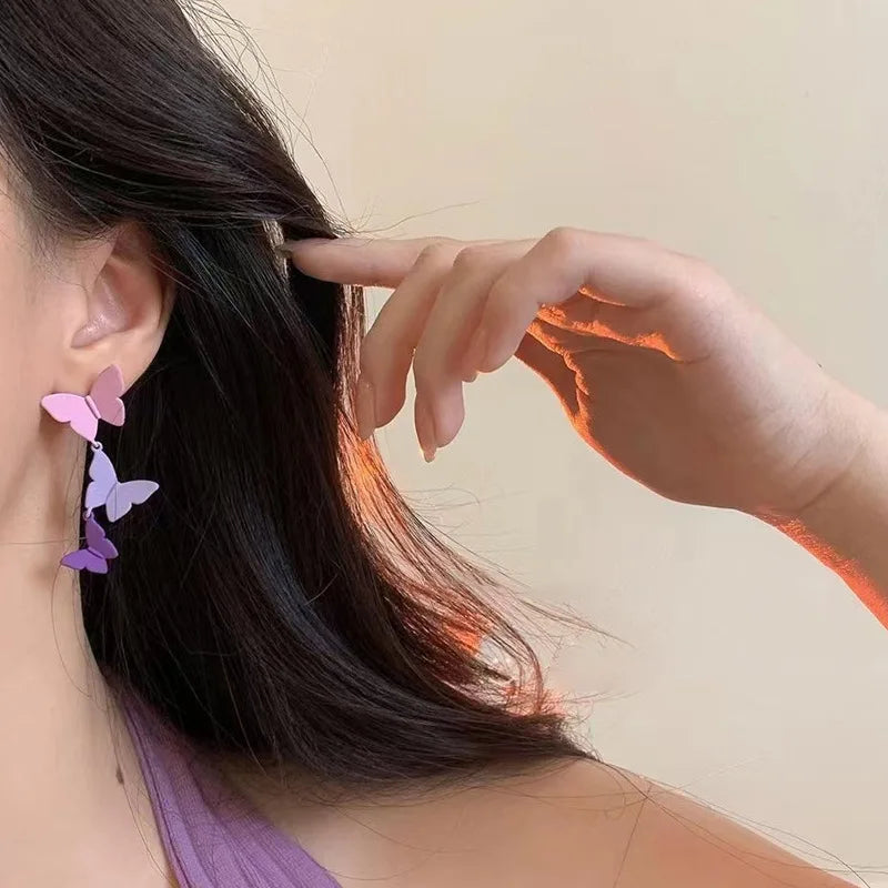 Purple Mini 3D Butterfly Stud Earrings Women's Romantic Wedding Valentine's Day Jewelry Gift Cute Style