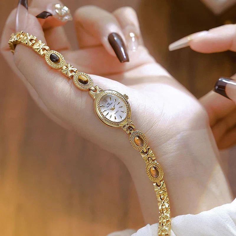 Oval Gold Women Watches Luxury Brand Dress Casual Quartz Small Dial Ladies Wrist Watches Rhinestone Gold Watches for Women 2025