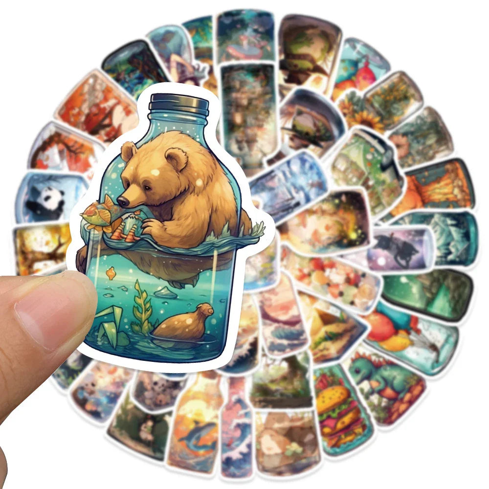 10/30/50pcs Vintage Ins Cute Bottle Animal Cartoon Stickers Kawaii Aesthetic Decals Toy Laptop Phone Notebook Decoration Sticker