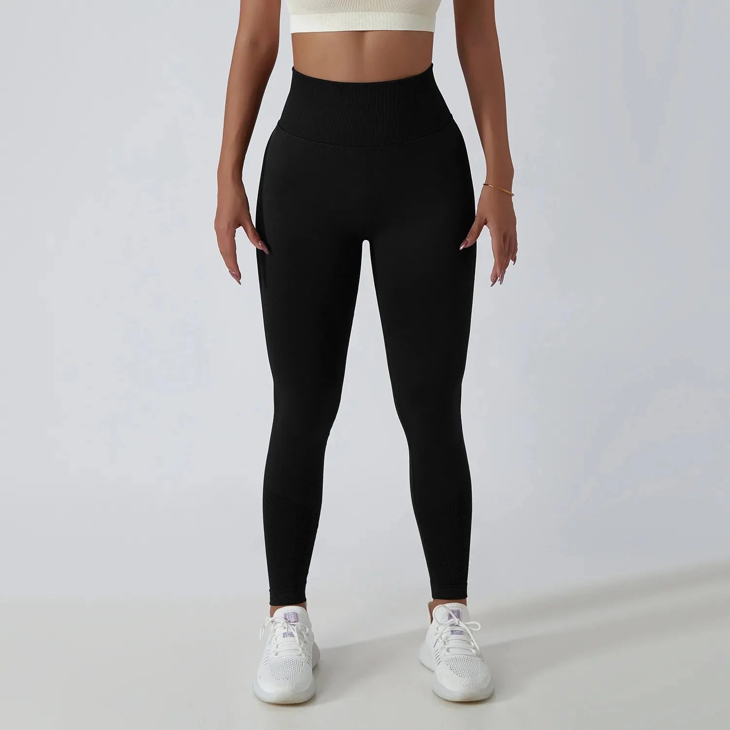 Seamless Ribbed Yoga Leggings with Tummy Control Fit