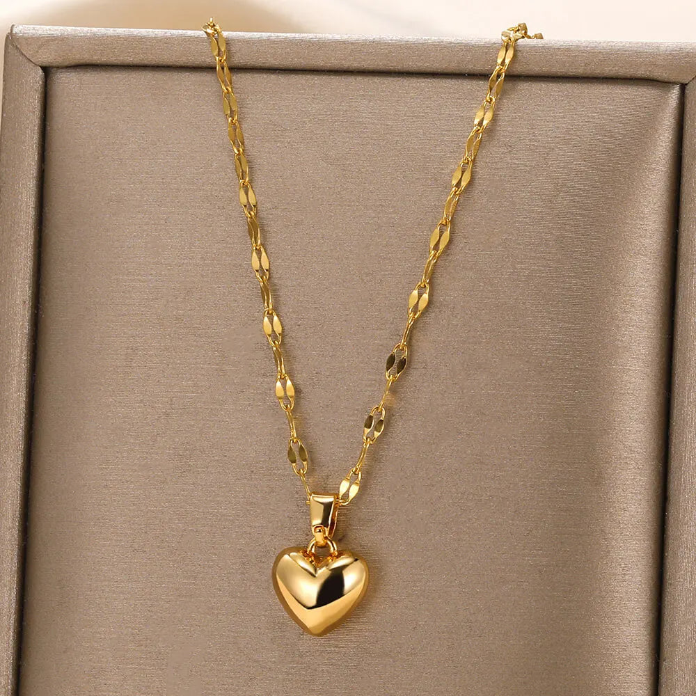 Trendy Heart Pendant Stainless Steel Pleated Necklaces For Women Trendy Gold Color Aesthetic Pendant Necklace Jewelry Accessory