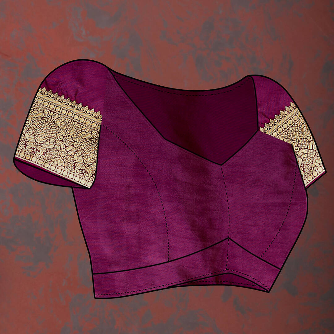 Wine Soft Silk Saree with Gold Zari Weaving and Silk Blouse