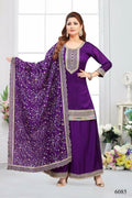 Purple muslin silk kurta set including dupatta and cotton-lined top.