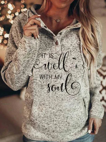 Women's Faith Over Fear Grey Speckled Snap-Up Hoodie Sweatshirt - Image 4