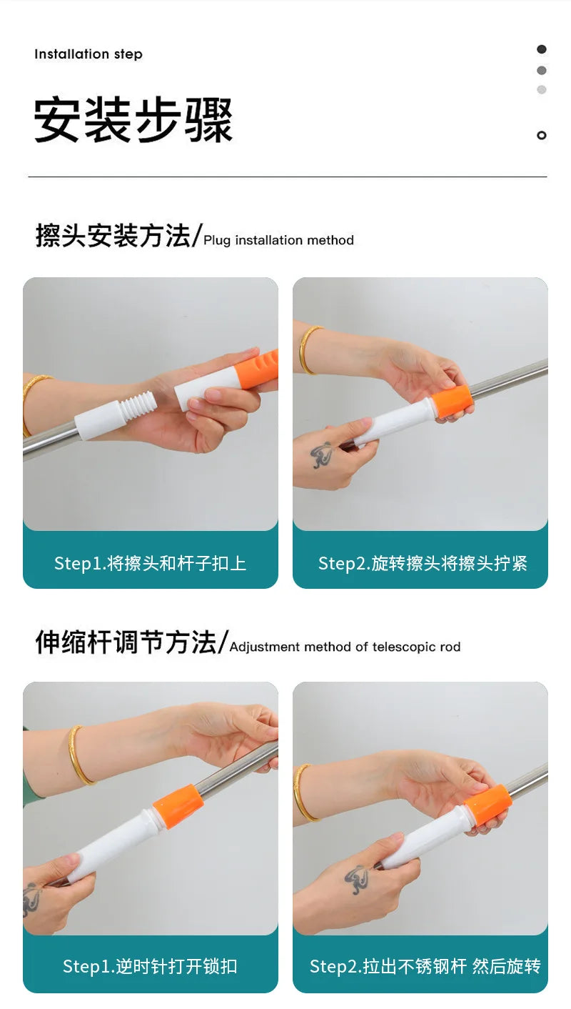 Telescopic Window Cleaning Mop – Microfiber Glass Squeegee & Scraper