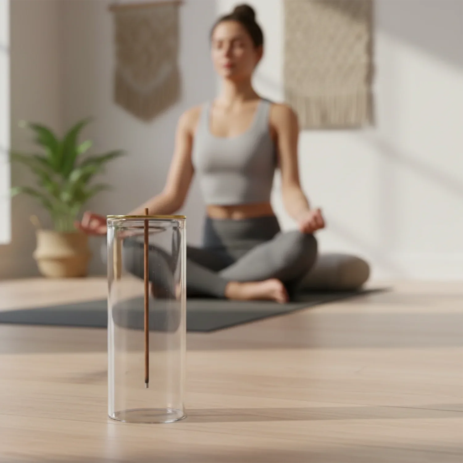 Modern Glass Incense Holder for Short Incense Sticks Anti-Ash Flying Incense Burner with Ash Catcher for Yoga Meditation