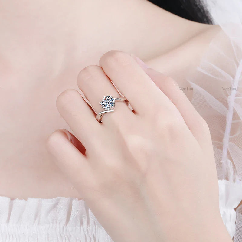 NeeTim 0.5ct-2ct Moissanite Ring Lab Diamond Ring for Women S925 Silver Snowflake Engagement Wedding Band Jewelry Certified