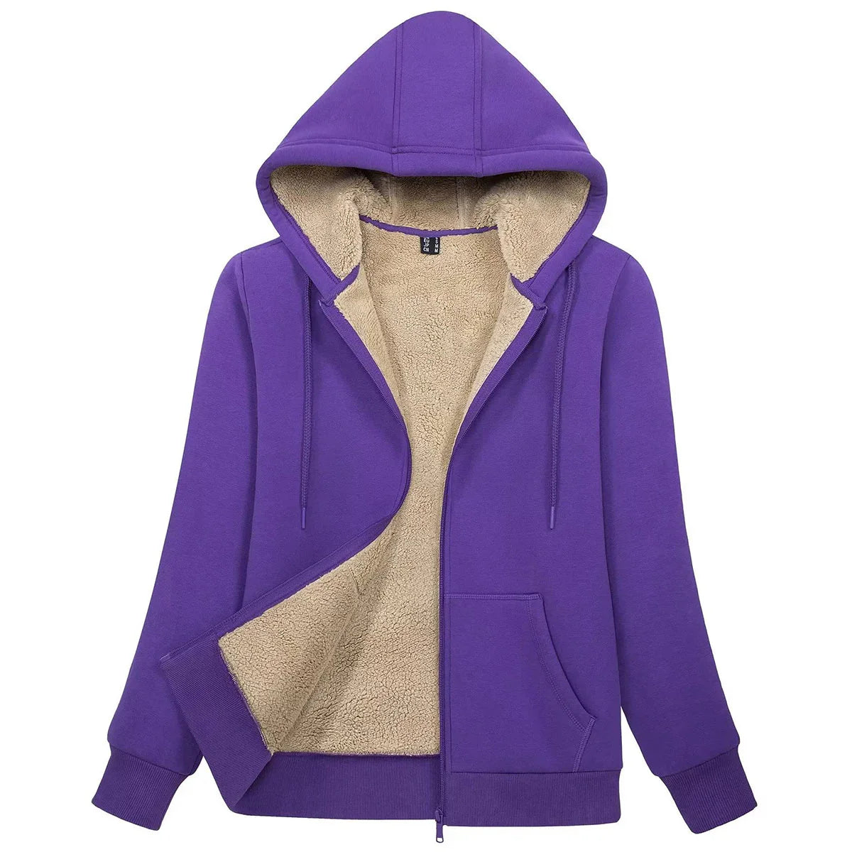 Women's Blue Sherpa-Lined Fleece Zip-Up Hoodie Jacket - Image 9