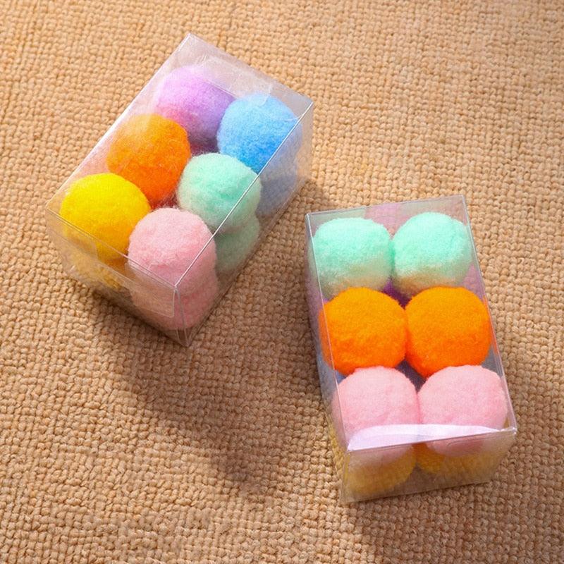 12-Piece Colorful Stretch Plush Pom Pom Cat Ball Toy Set