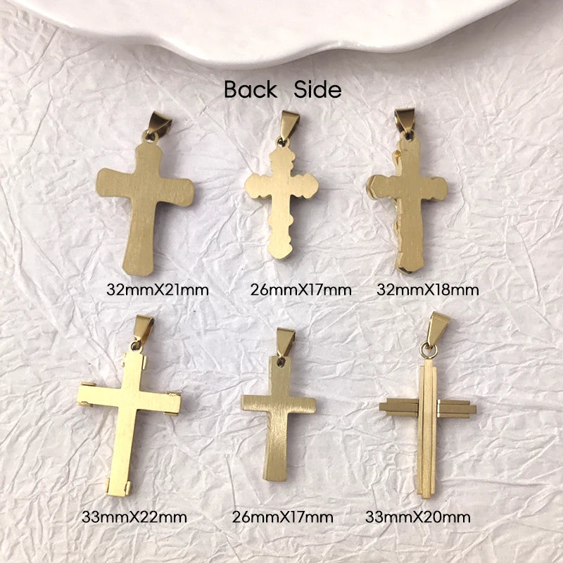 Trendy Men's 18K Gold Plated Stainless Steel Cross Pendant Necklace Christian Wedding Gift Jewelry Hiphop Style
