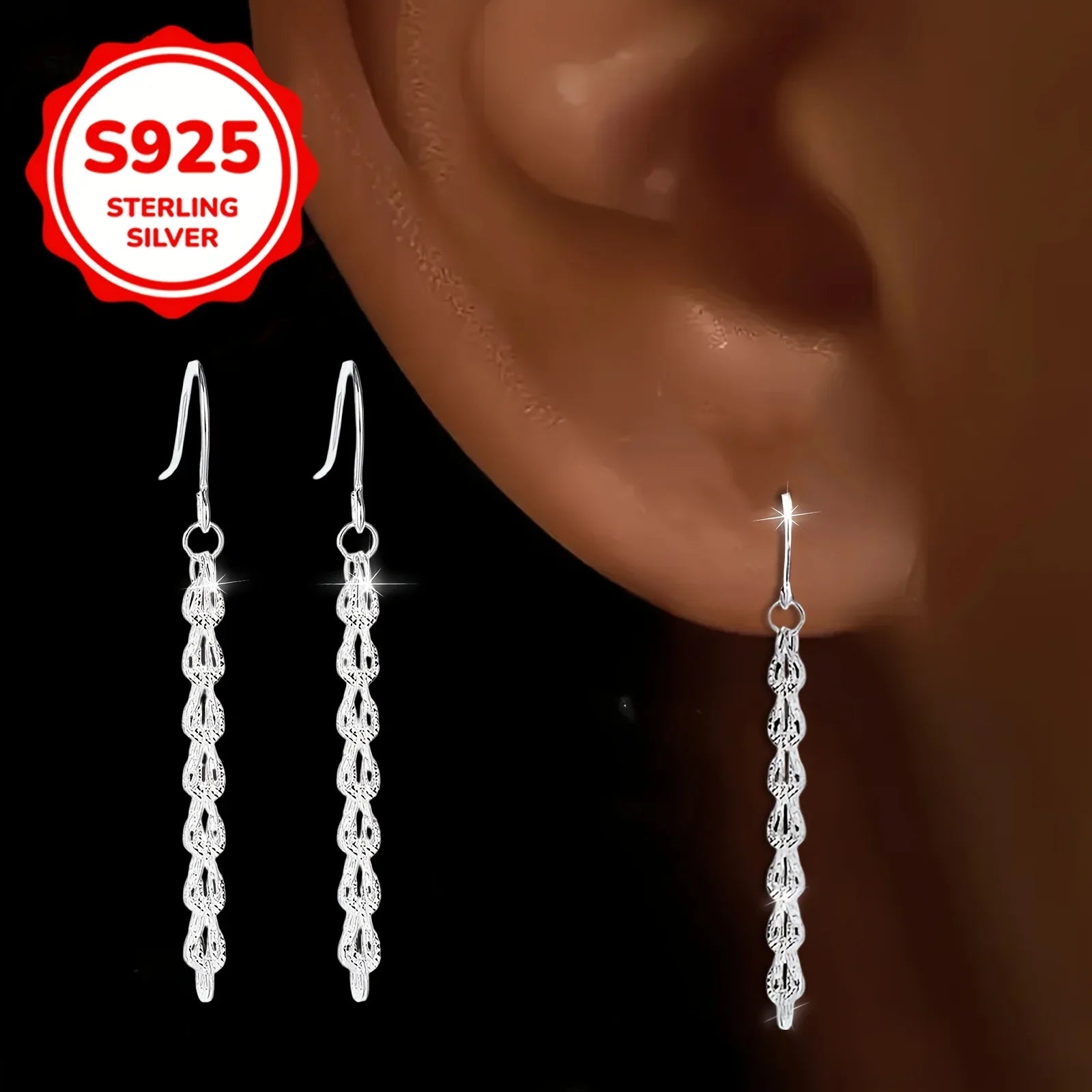 Ladies' simple and casual S925 silver phoenix-tail hook earrings, hypoallergenic earrings for daily wear by women