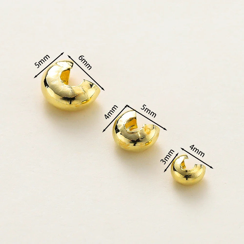 3mm/4mm/5mm 14k 18K Gold Plated Open Crimp Beads Covers Crimp End Beads Stopper Spacer Beads For DIY Jewelry Making Supplies