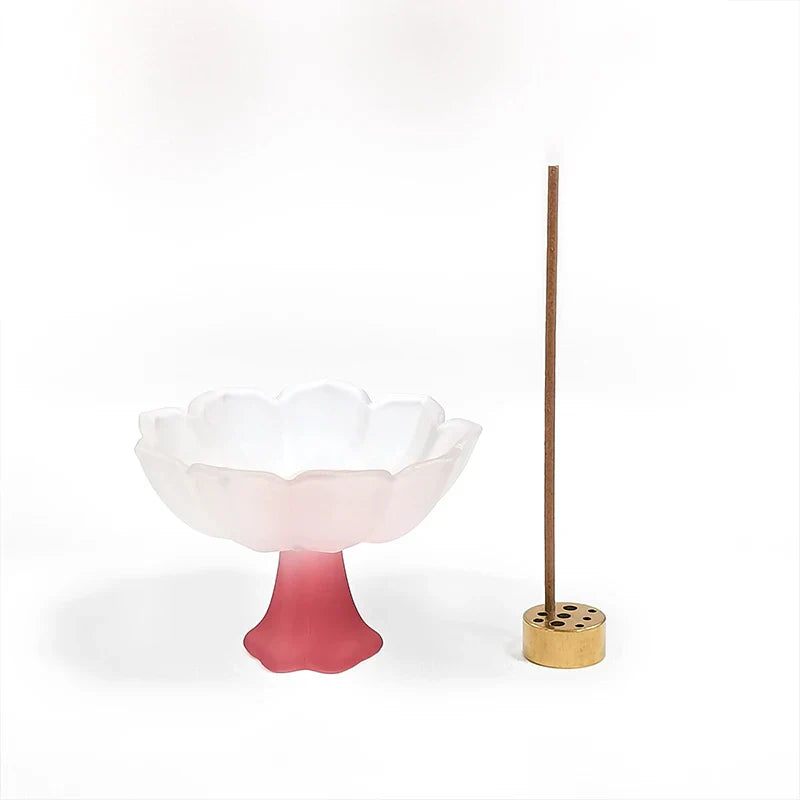 Glass Lotus Incense Burner Brass Nine-hole Incense Holder Incense Stick Holder for Yoga Meditation Spa Home Decor