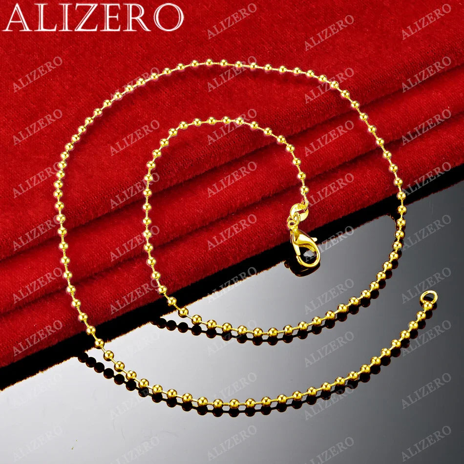ALIZERO 18K Gold 2mm Beads Base Chain Necklaces 16-30 Inches Women Man Fine Jewelry Wholesale Personality Trend Bead Necklace