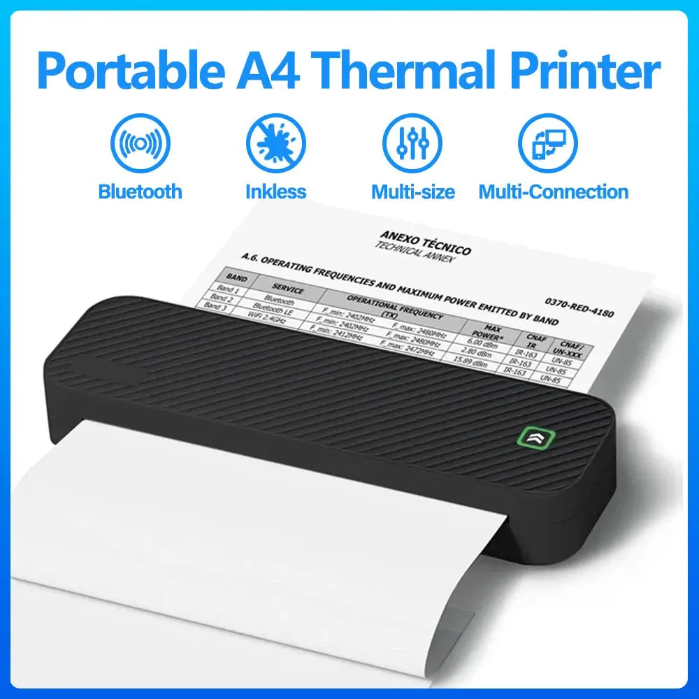 Portable A4 Thermal Printer – Bluetooth Wireless Mini Document Printer