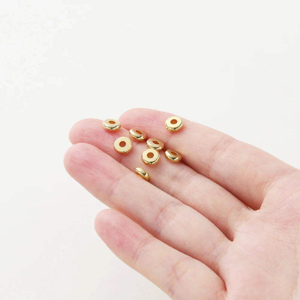 10-50pcs 14K/18K Gold Color Plated Brass 3-12mm Round Spacer Beads Flat Bracelet Beads for DIY Jewelry Findings Accessories