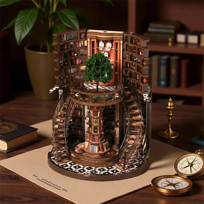 Wisdom Ring 3D Miniature Library DIY Wooden Book Nook Diorama - Image 2