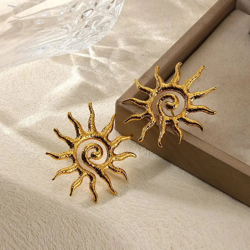 Retro Threaded Sun Earrings For Women Gold Color Stainless Steel Geometric Earrings Hip Hop Party Jewelry Birthday Gifts