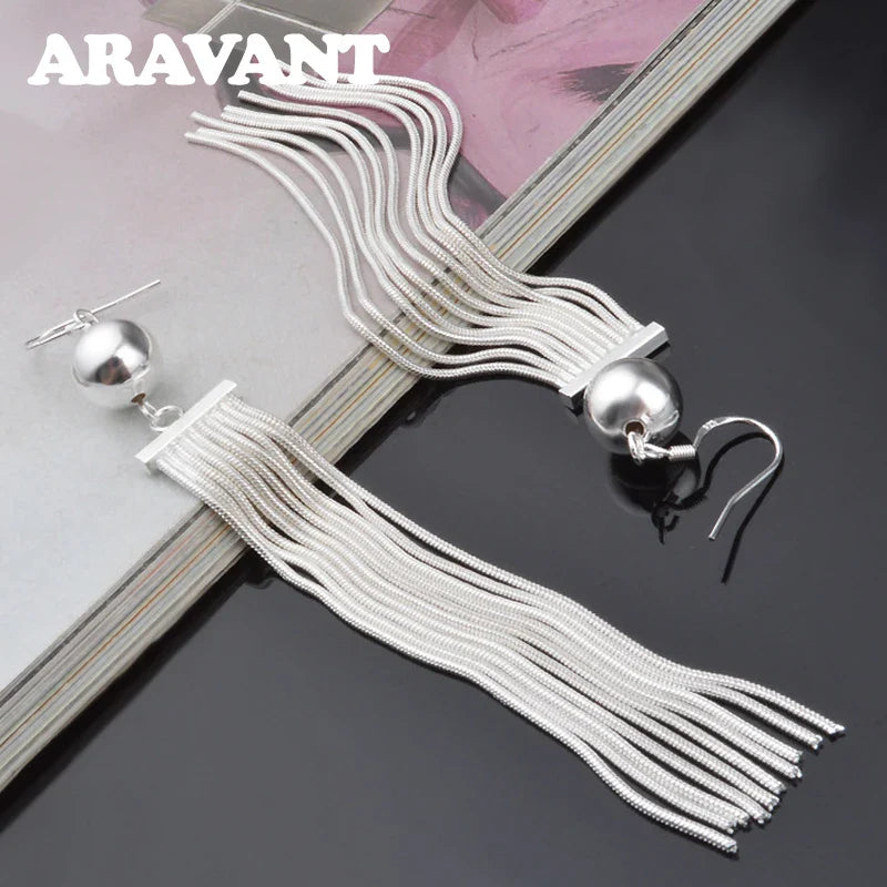 Aravant 925 Silver Bead Long Drop Earring For Women Fashion Wedding Jewelry
